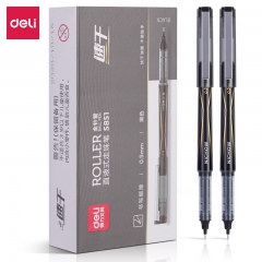 得力S851直液式走珠笔0.5mm全针管(黑)12支/盒