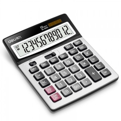 得力 1654 双电源宽屏办公桌面计算器 财务计算机 银灰色