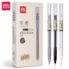 得力A62学生中性笔0.38mm加强型针管(黑)12支/盒