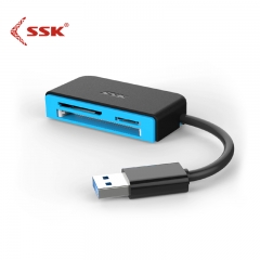 SSK飚王SCRM330多功能合一读卡器USB3.0高速读写 支持TF\\SD\\CF等手机相机 浅蓝色