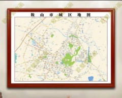 鞍山市城区地图 实木边框 竖向 1.4*1m