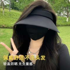 遮阳帽太阳帽 黑色飘带防风绳 14CM大帽檐