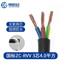 粤佰冠电缆线三芯国标铜芯ZC-RVV3芯4平方阻燃充电线电源线软护套线 1米