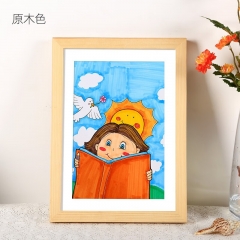 维佳儿童画框装裱简易实木相框 原木色11寸摆挂两用 可放20.3*30.2厘米