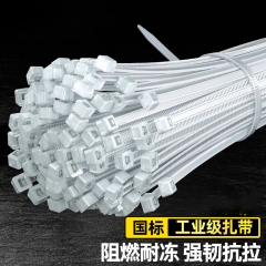 自锁式尼龙扎带 大号4.0*250mm 阻燃理线带 捆扎带 束线扎线绑带 白色100根/包
