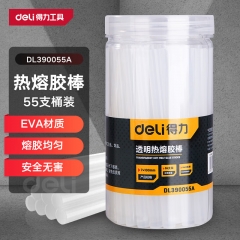 得力（deli）高粘性热熔胶枪胶棒胶条55支桶装 7*100mm DL390055A