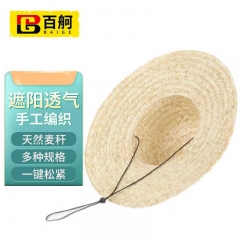 百舸农民草帽防晒帽遮阳帽工地帽田园风大沿草编帽草帽直径约38cm