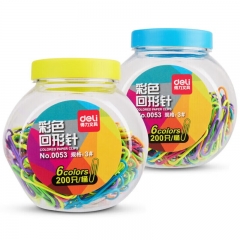 得力(deli)3#镀镍时尚彩色防锈曲别针回形针 200枚/桶 0053