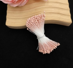 仿真花蕊彩色珠光花心哑光 柠檬黄、藕粉圆头400根/捆 各3份