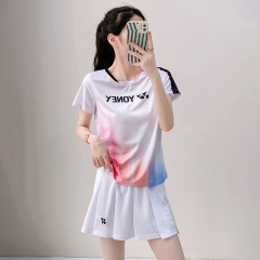 尤尼克斯羽毛球服短袖速干运动T恤训练服 女款-白红上衣