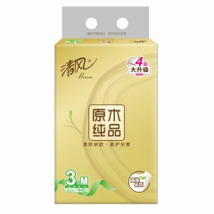清风抽纸 原木金装 4层120抽*3包M码 亲肤无刺激 卫生纸巾 餐巾纸