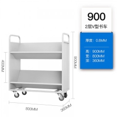 学校实验室图书馆两层V型书车白色 常规款