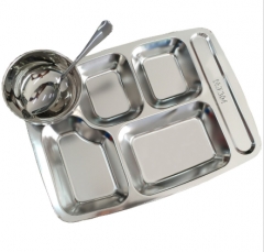 加厚不锈钢餐盒套装 1个盘 2个碗 2个筷子 2个匙